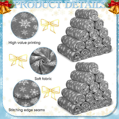 Moukeren 24 Pcs Christmas Snowflake Throw Blanket Bulk, 59 x 47 Inch Xmas Winter Throw Blanket Christmas Warm Soft Cozy Fleece for Home Bedding Couch Chair Gift (Gray)