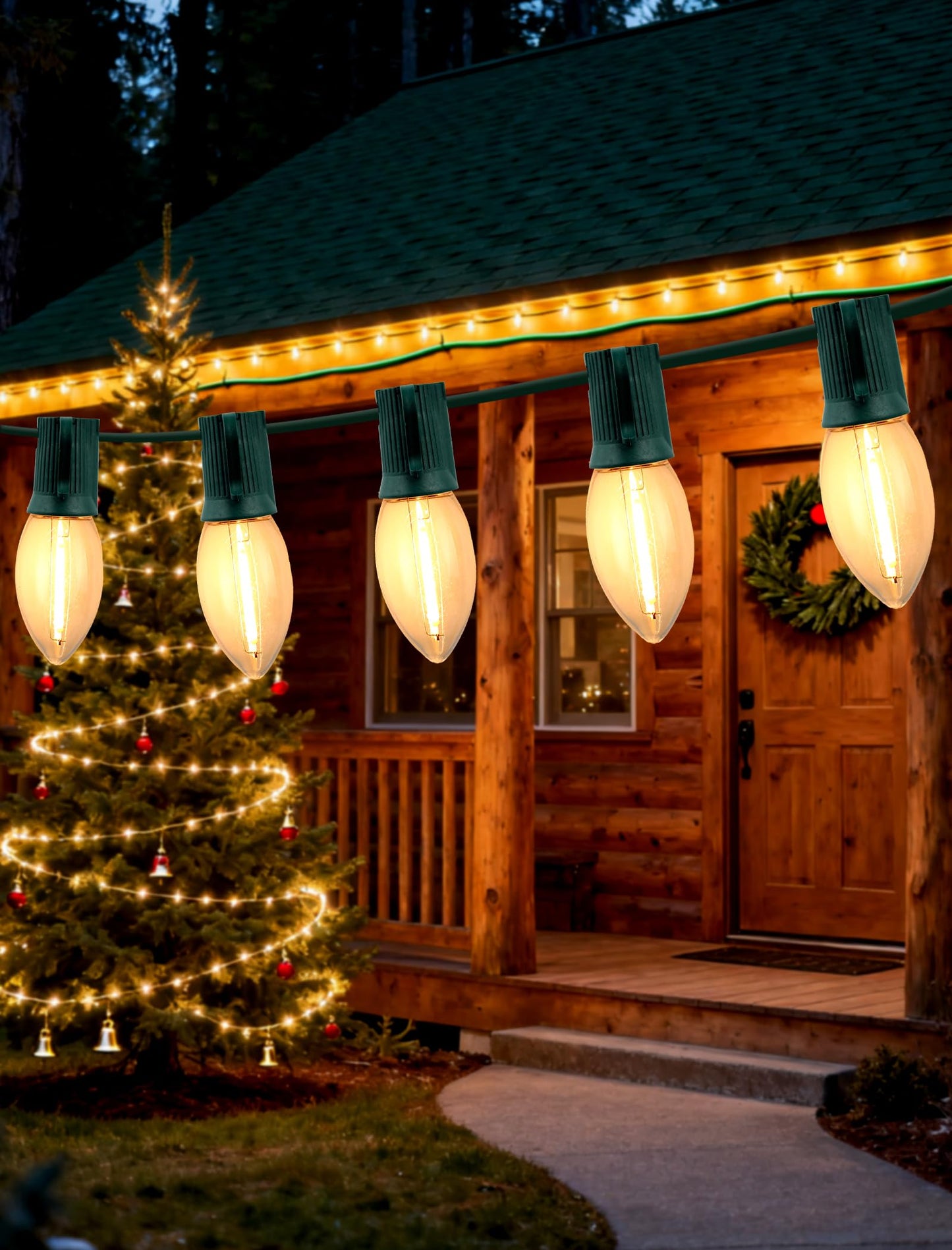 Adirxon C9 Christmas Lights Outdoor 25FT - Commercial Grade LED String Lights with 25 Warm White Bulbs, UL Certified, Waterproof & Connectable for Xmas, Holiday, Yard, Roofline Decor (Green Wire)