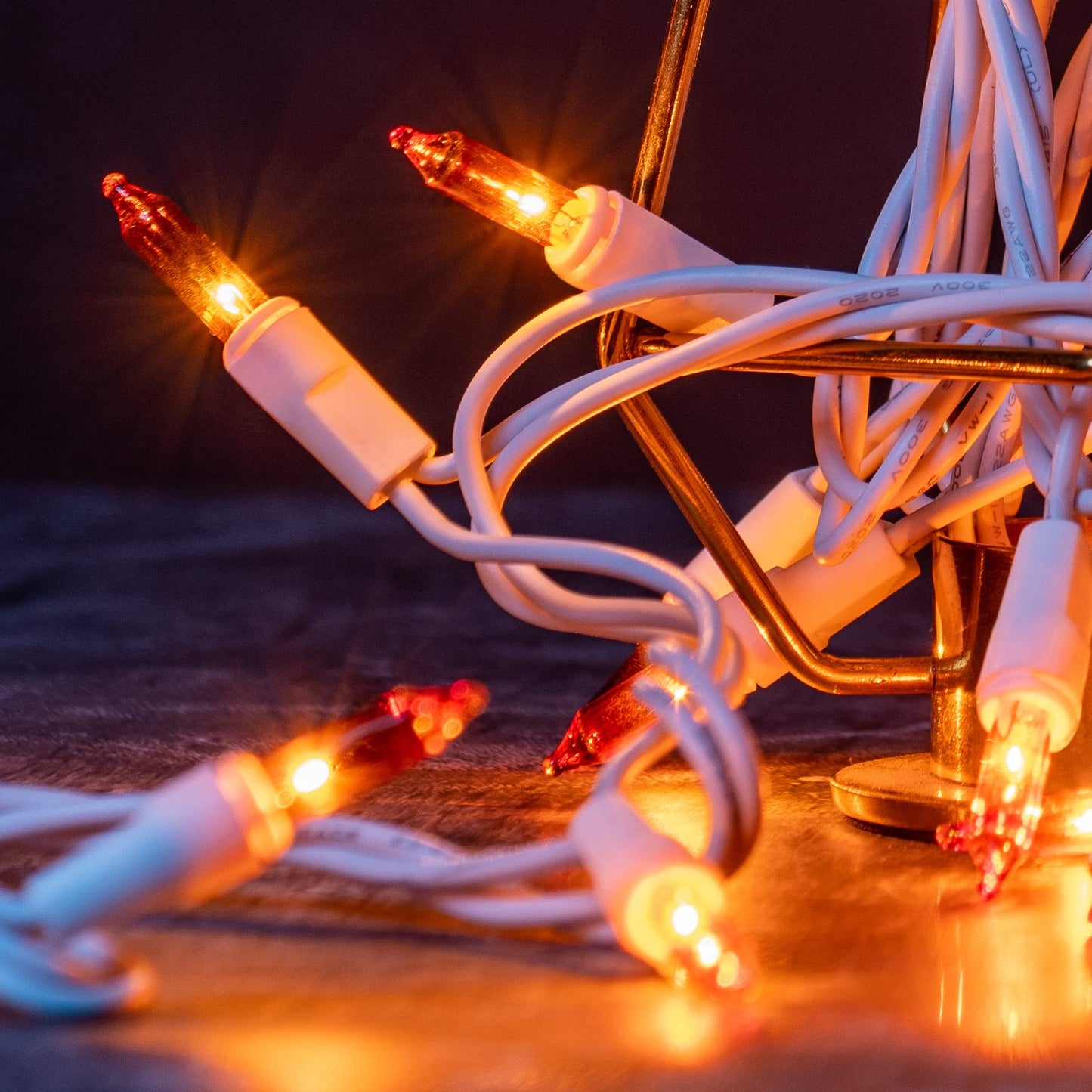 YULETIME 200 Orange Christmas String Lights, 2-Set 21 ft 100 ct White Wire