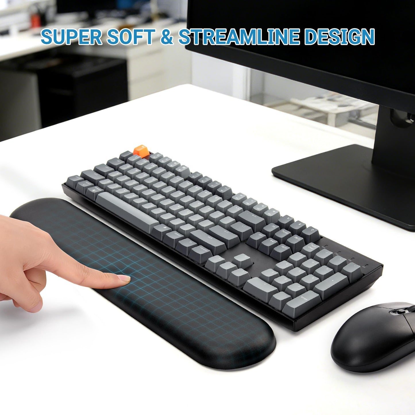 ASFSKY Keyboard Wrist Rest for Full-Size Mechanical Keyboards, 17-Inch Ergonomic Memory Foam Wrist Support with PU Leather Surface, Easy to Clean for Office, Gaming & Coding (Classic Black)