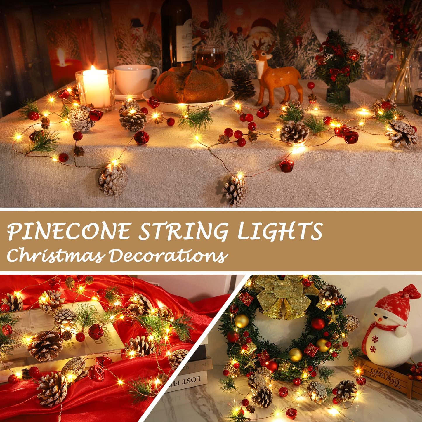 10FT Enchanting Christmas Garland with 30 LED Lights Battery Operated-Realistic Red Berries & Pine Cones Decor for Tree,Fireplace Mantel,Indoor Holiday Home Decor (10Ft)