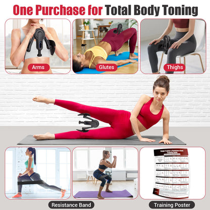 Thigh Trainer for Women, 10-100lb Adjustable Resistance Inner Thigh Exerciser with Leg Band & Poster for Kegel Exercise, Pelvic Floor Trainer for Postpartum Rehabilitation Home Gym