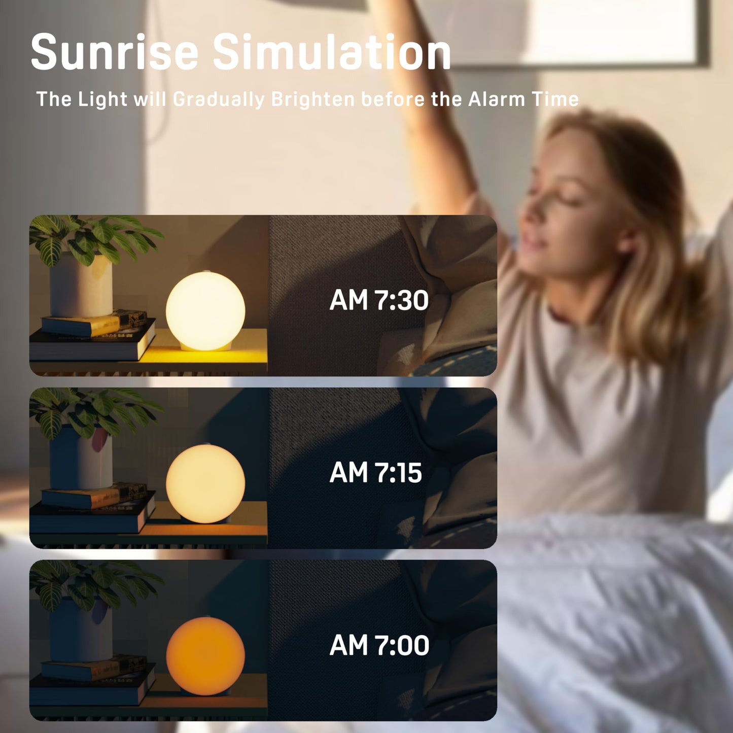 Wake Up Light Sunrise Alarm Clock for Kids, Heavy Sleepers, Bedroom, with Sunrise Simulation, Sleep Aid, Dual Alarms, FM Radio, Snooze, Nightlight, Daylight, 7 Colors, 7 Natural Sounds, Ideal for Gift