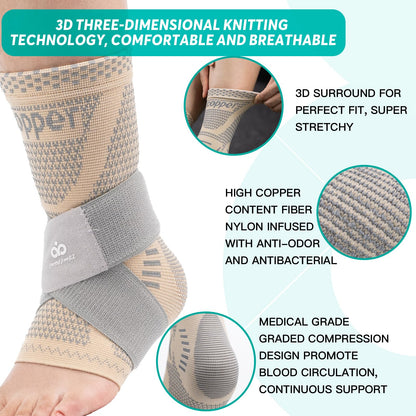 INDEEMAX Ankle Brace for Women & Men, Ankle Compression Sleeve Support Copper Infused Ankle Brace for Sprained Ankle, Plantar Fasciitis Sports, Achilles Tendonitis Pain Relief, Skin Silver, S