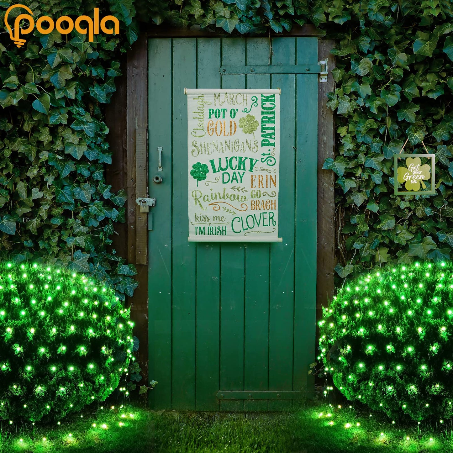 Pooqla 14.8x4.9 ft Net Lights, 300 LED Outdoor Green Halloween Lights with 8 Lighting Modes, Connectable Waterproof Mesh String Fairy Light for Bushes Tree Garden Christmas Decor