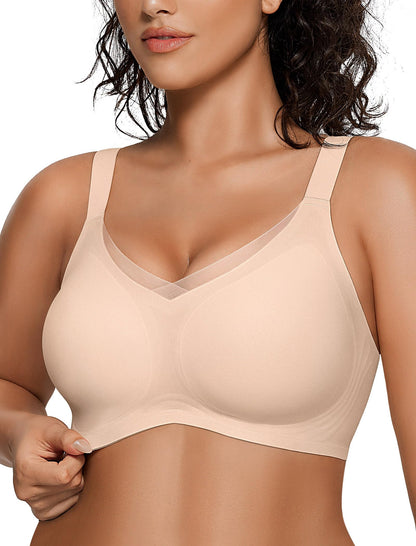 OEAK Womens Wireless Bras V Mesh Comfortable Bralette Supportive Tshirt Bra No Underwire Seamless Push Up Everyday Bras