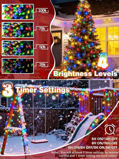 Voice Controlled Christmas Lights, 99 FT 300 LED String Lights, Indoor Outdoor with Remote, 12 Modes 3 Timers, Dimmable Waterproof Twinkle Lights for Xmas Tree Party Decorations, Multicolor