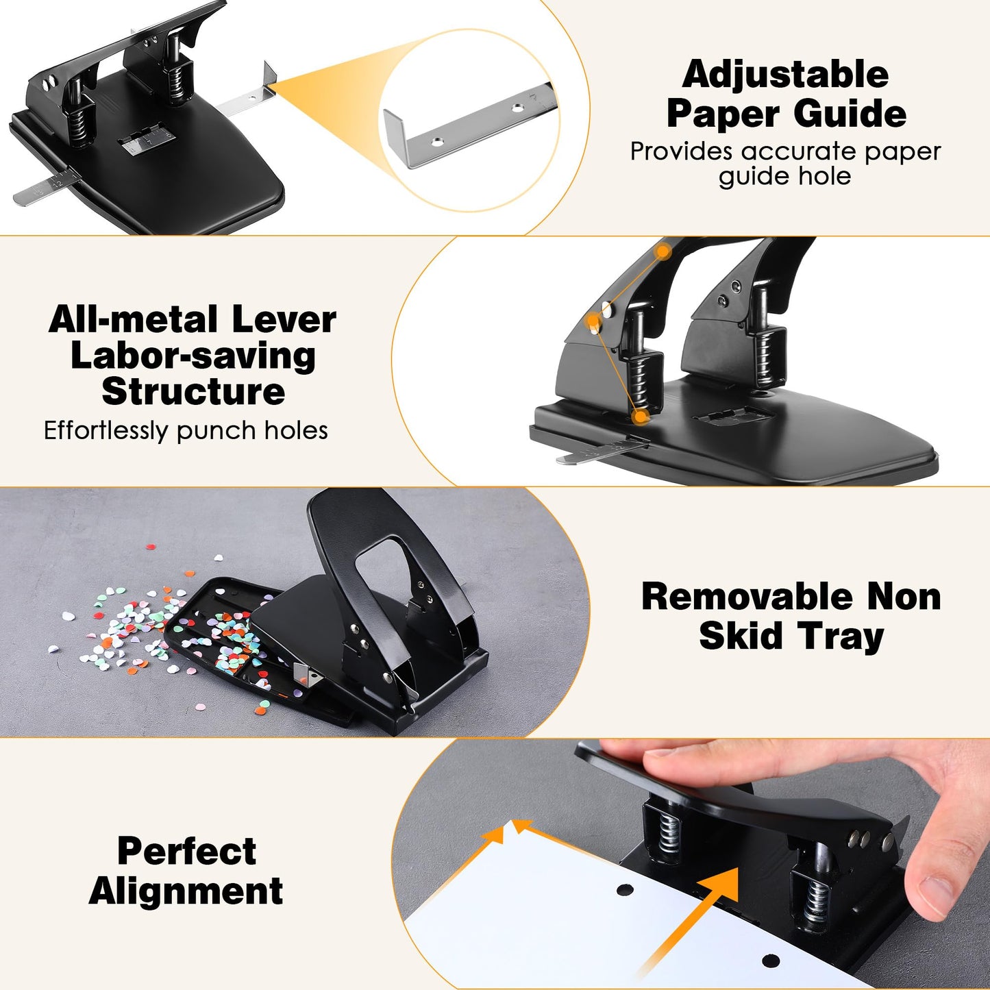 Dreyoo Heavy Duty 2 Hole Punch with 50pcs Paper Fasteners, Paper Two Hole Puncher and Metal Prong Fasteners Combo Set for File Folder, Padded Handle, 30 Sheet Capacity (Compressor)