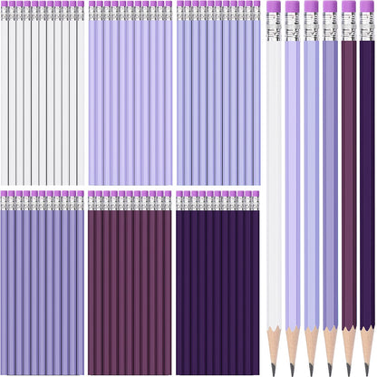 TecUnite 60 Pcs HB Pencils #2 Unsharpened Wood Cased Pencils with Eraser Hexagonal Pencil Cute Graphite No 2 Pen for Adults Gifts Exam School Office Sketching Learning(Purple Series, White)