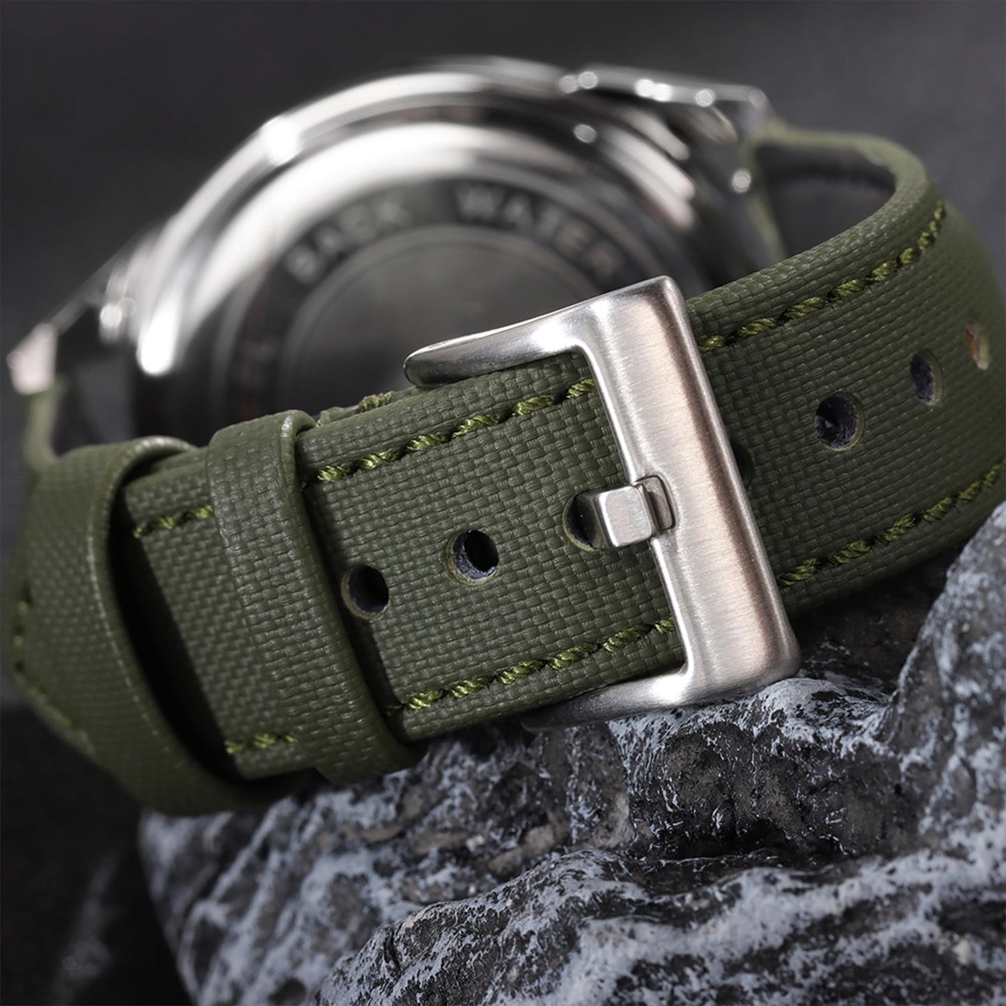 JUNGHELE Nylon watch band for men and women,Quick Release Premium Oxford Waterproof Fabric Weave Back Lining Leather Nylon watch strap with Stainless-Steel Buckle,Green 18mm watch band