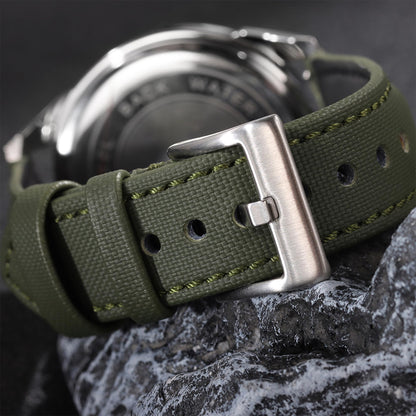 JUNGHELE Nylon watch band for men and women,Quick Release Premium Oxford Waterproof Fabric Weave Back Lining Leather Nylon watch strap with Stainless-Steel Buckle,Green 18mm watch band