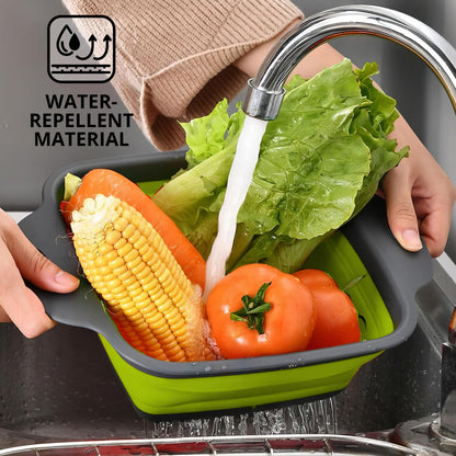 Small Collapsible Colander with Plastic Handles Round Silicone Kitchen Strainers Foldable Kitchen Strainer Perfect for Draining Pasta Vegetable and Fruit Green