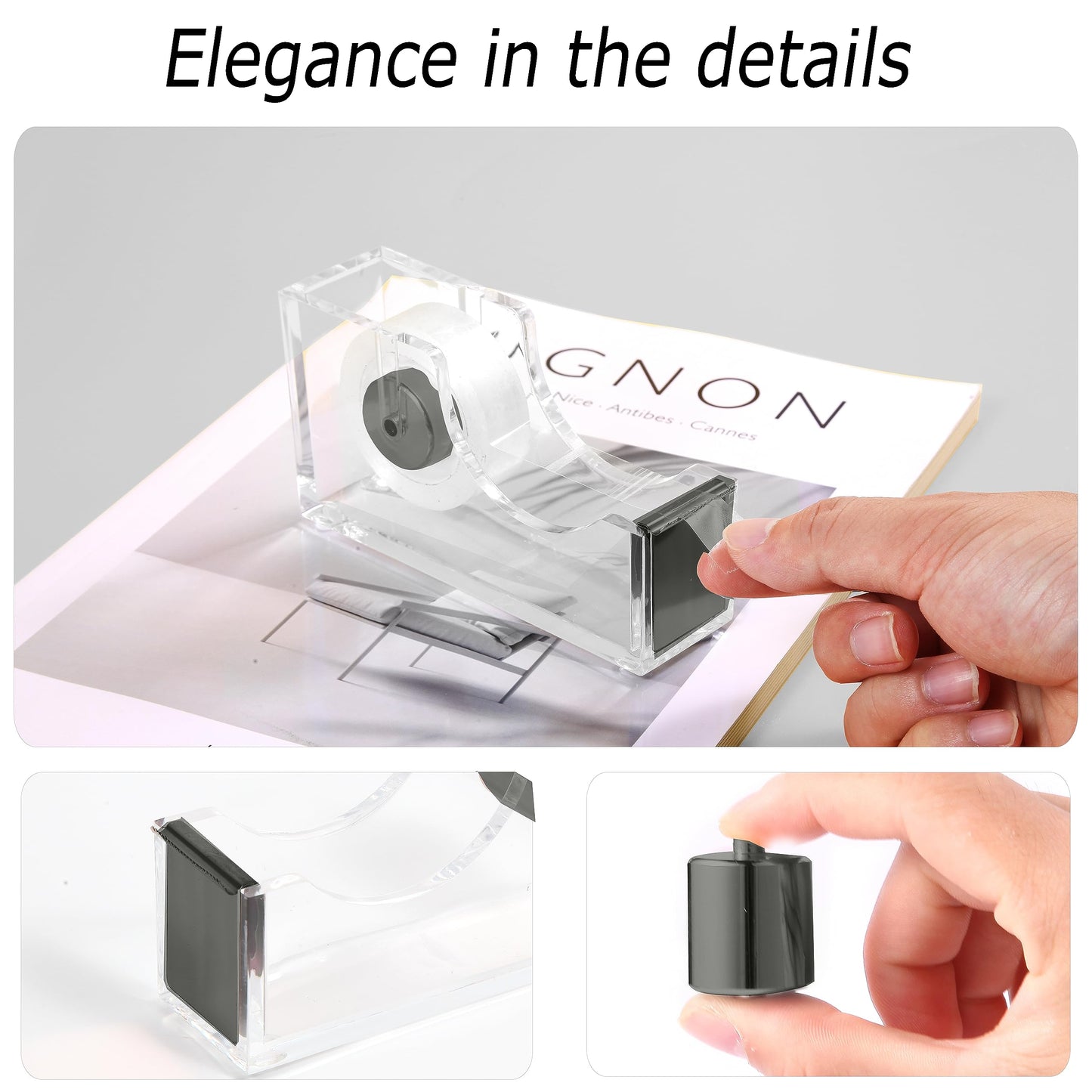 Office Desk Accessories，Office Supplies Set Acrylic Stapler Set Staple Remover, Tape Holder, Pen Holder, 2 Ballpoint Pen, Scissor, Binder Clips, Paper Clips and 1000pcs Staples(Black)