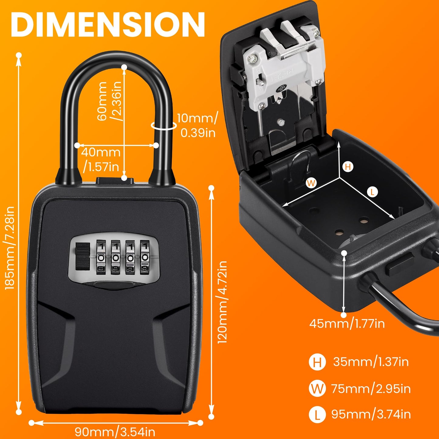 Fayleeko Portable Key Lock Box, Lock Box Wall Mounted for House Key, Car Keys, 6 Key Capacity, Weatherproof Resettable Code (Black, 1)