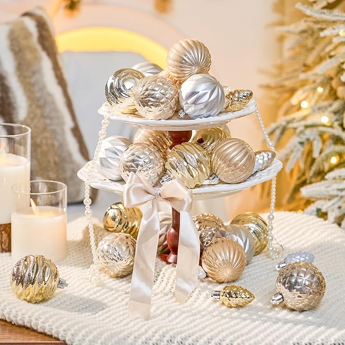 JORNOY Christmas Tree Ornaments - 2.36inch/60mm Shatterproof Ornaments for Christmas Tree Set Plastic Decorative Hanging Balls Ornaments for Xmas Tree Decorations, 40ct (Champagne)