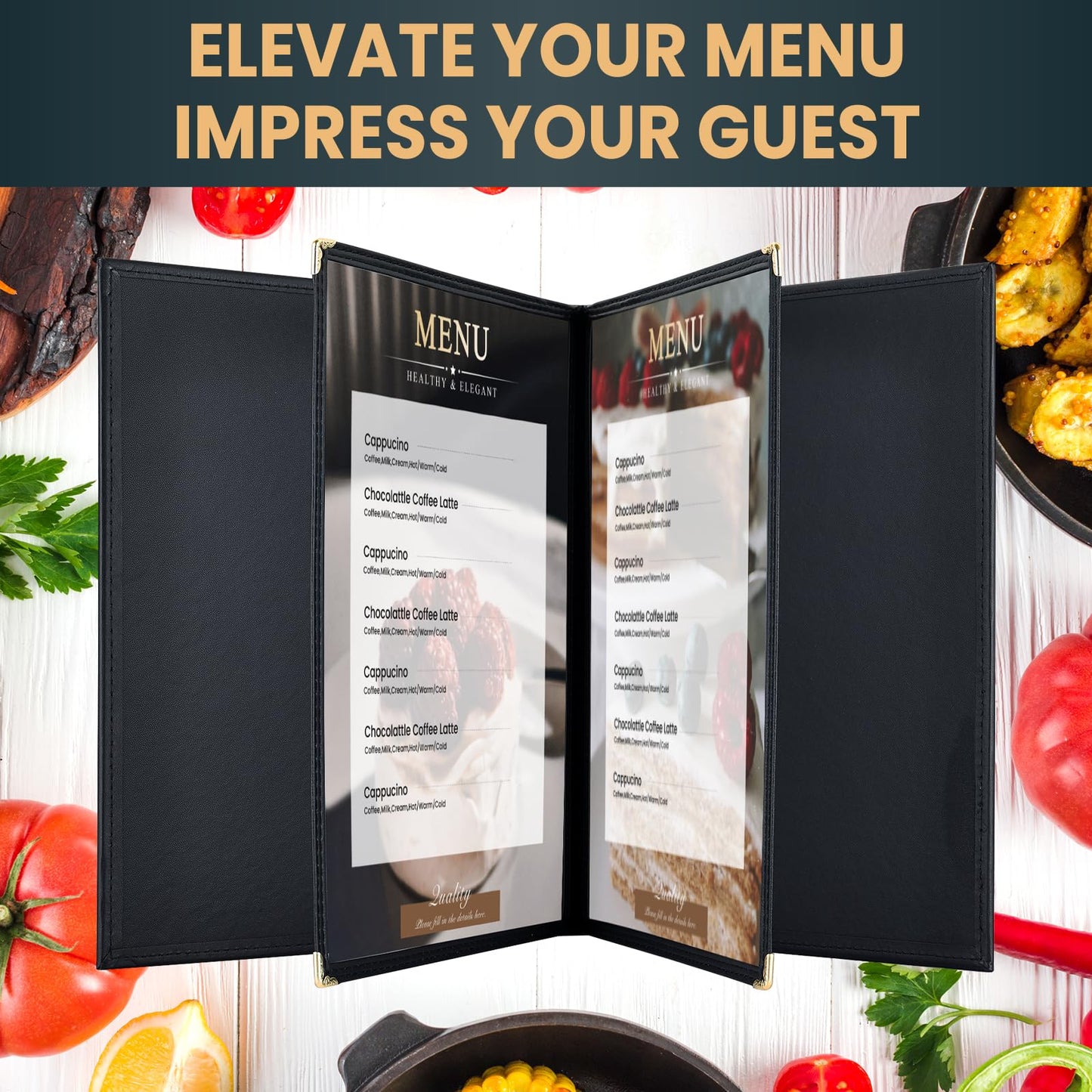 AMGSH Menu Book 8.5 x 11 Inch, 2 Page 4 View Faux Leather Menu Book with Clear View Pages, Menu Covers for Hotel, Restaurant, Cafe, Bars, Drink, Wine Menu Holders, 10 Pack