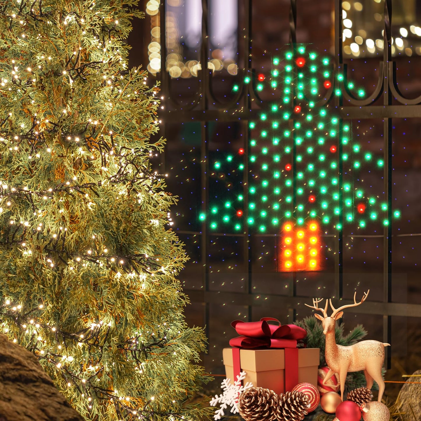 Leisure world LED Christmas Tree Window Silhouette Lights,USB Operated LED Net Outdoor Mesh Lights with Timer, 8 Modes for Indoor Outdoor Holiday Xmas Party Decor