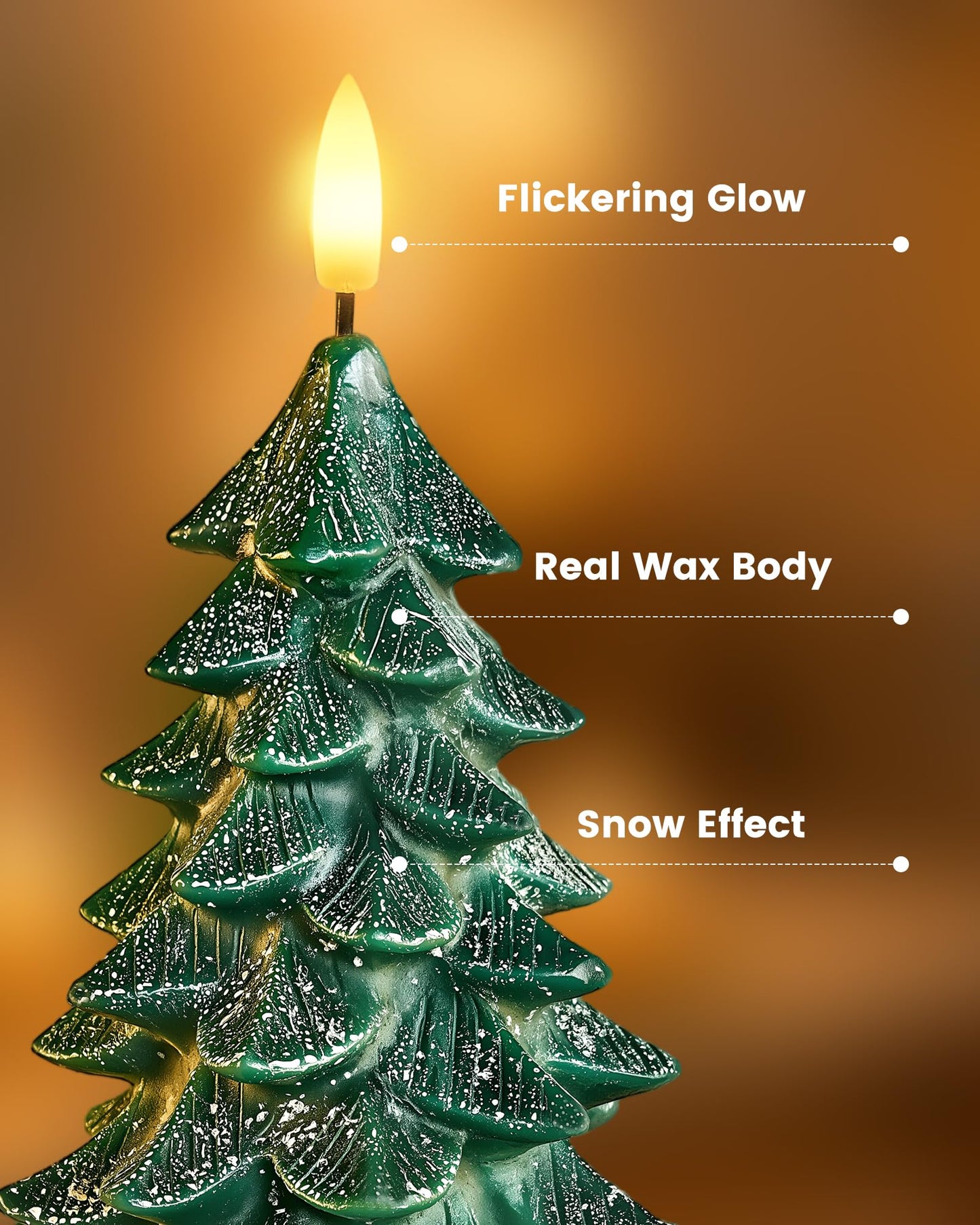 SURAIELEC Battery Operated Christmas Tree Candles, 6-Hour Timer Flameless Tree Candles, Real Wax Finish, Flickering LED Candle, 9'' Christmas Candlesticks for Window, Mantel, Dining Table, 2-Pack