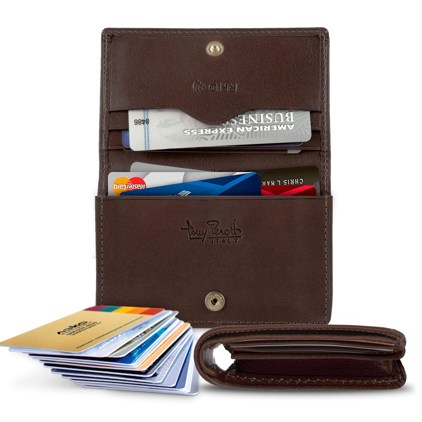 Tony Perotti Italian Leather Business Card Holder for Men and Women - Eco-Friendly Vegetable-Tanned Full Grain Leather Business Card Wallet Made in Italy