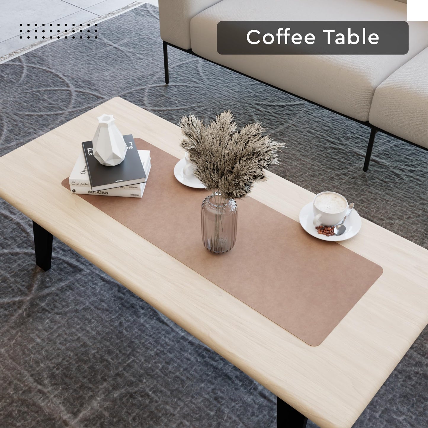 Encasa XO Dual Sided Leather Taupe Table Runner with Suede Top | Heat & Water Resistant, Non-Slip, Wipeable & Durable Dining & Kitchen Table Decor | 12"x33"