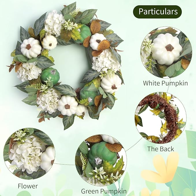 18 Inch Summer Wreaths for Front Door and Leaves Spring Door Wreath with Hydrangea and Maple, Artificial Floral Wreath for Porch, Window Farmhouse Party Holiday Home Decor
