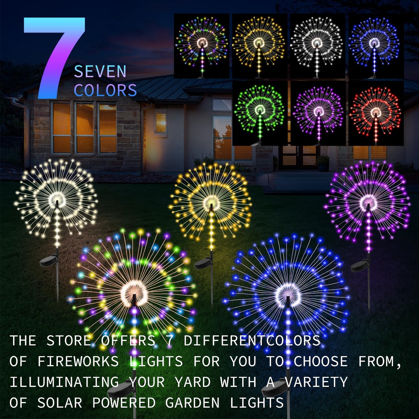 2 Pack 250LED Solar Garden Lights Outdoor, Dual Lighting Modes Firework Lights Solar Powered, Waterproof Twinkle Fairy Light Outside for Yard Patio Pathway Christmas Party Decorative(Blue)
