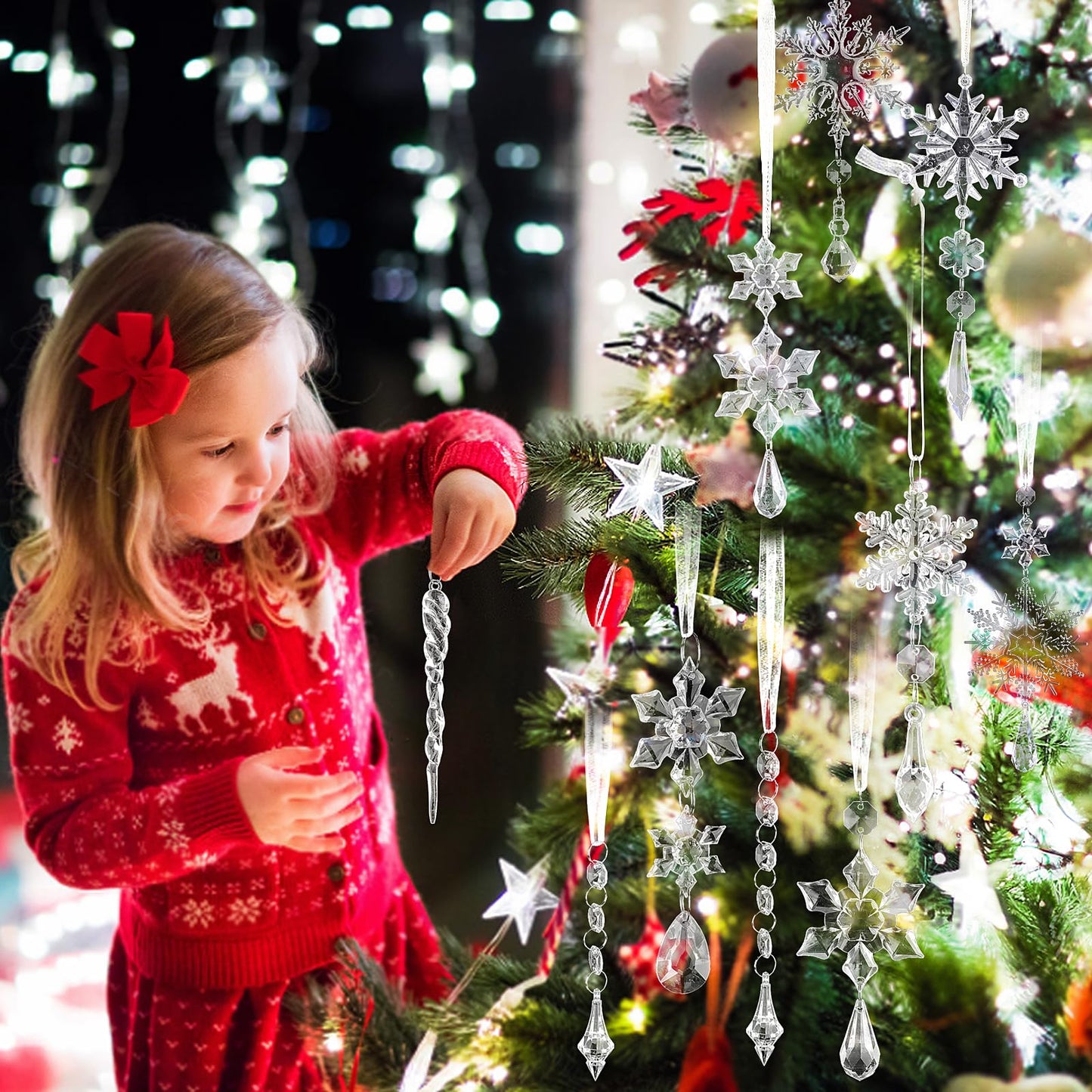 CCINEE 32pcs Crystal Hanging Ornaments, Acrylic Snowflakes Decorations for Valentine Easter Tree for Winter Wonderland Wedding Parties Home Pendants