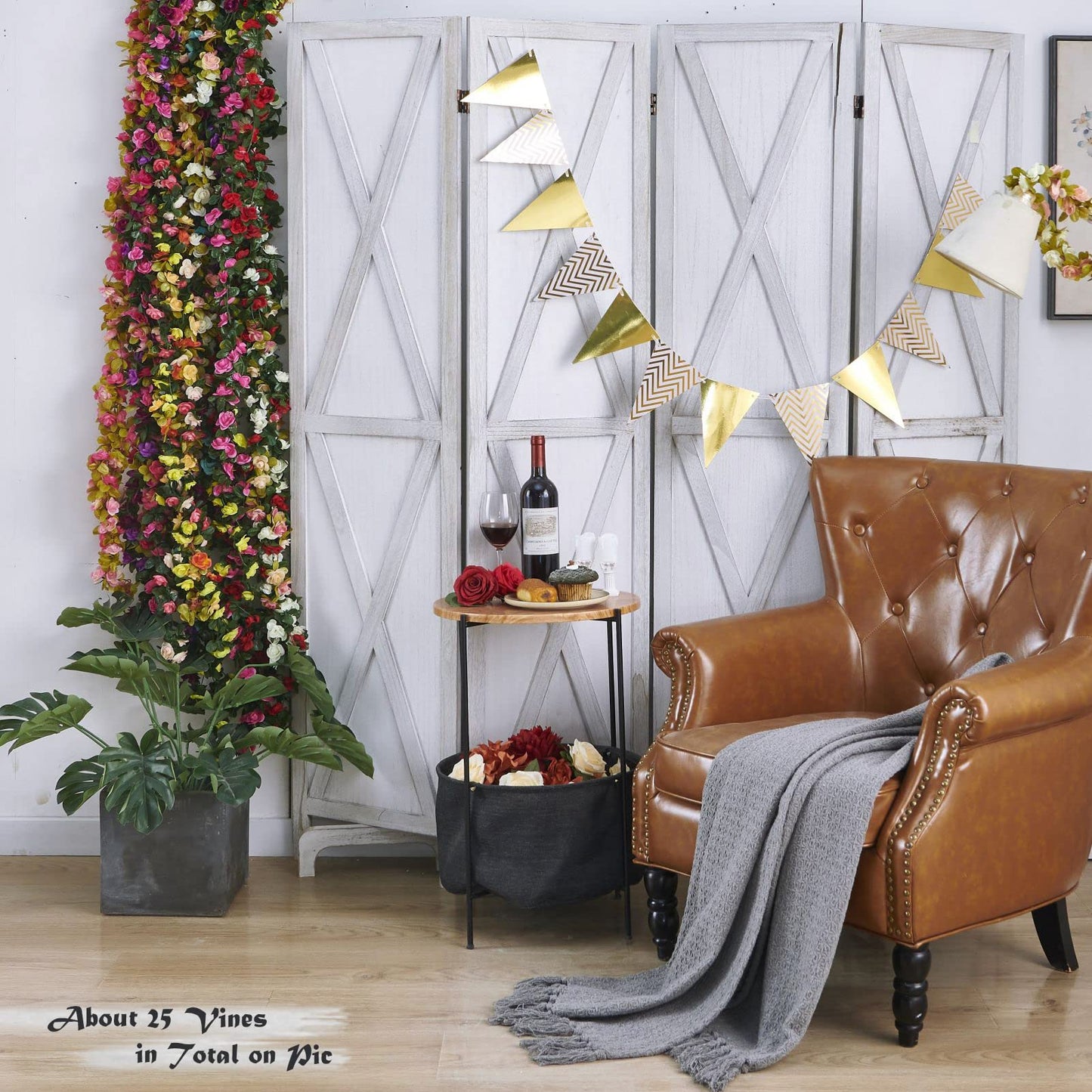 PONKING 8 Pcs x 8.2 ft Flower Garland Artificial Rose Vine Flowers with Green Leaves Hanging Fake Roses Vine for Room Party Home Wedding Birthday Christmas Wall Arch Decor, Spring Yellow Flower