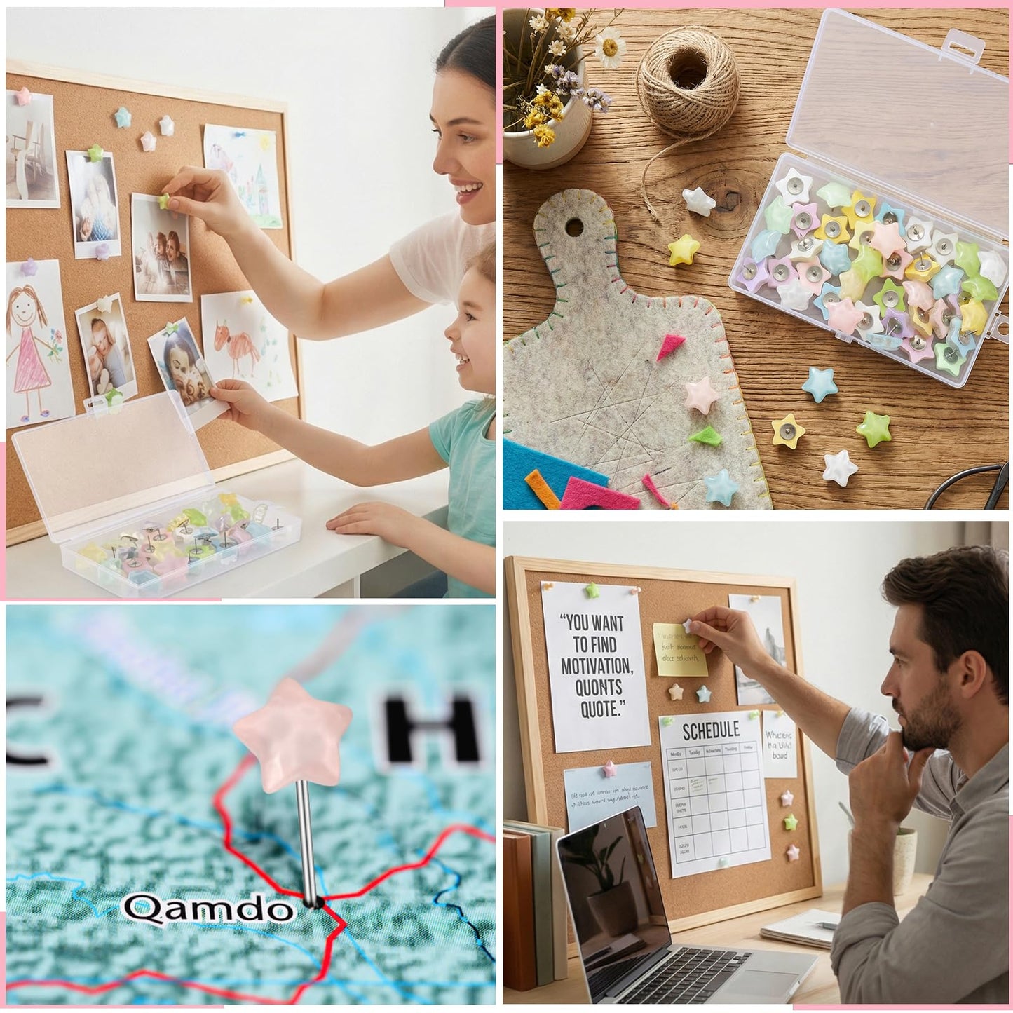 40 PCS Star-Shaped Decorative Thumb Tacks Cute Push Pins for Bulletin Board for Wall Cork Board Bulletin Boards with Storage Box