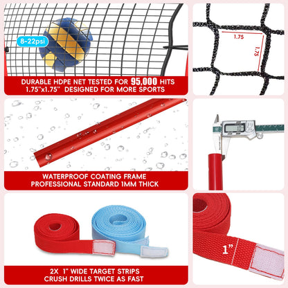 Volleyball Rebounder Net 7x4 Ft, 5-Angle Adjustable Rebounder Net for Practicing Digging, Setting, Spiking, Bounce Back Training Equipment with 2 Target Stripes & Portable Travel Bag for Storage