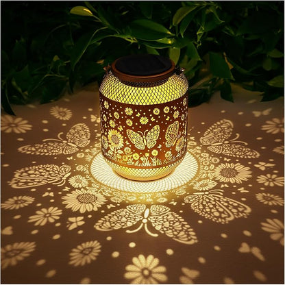 Solar Lanterns Outdoor Waterproof Butterfly Garden Decor Birthday Gifts for Women Mom Grandma Hanging Solar Lights Metal Decoration Outside for Yard, Patio, Backyard, Porch, Pathway