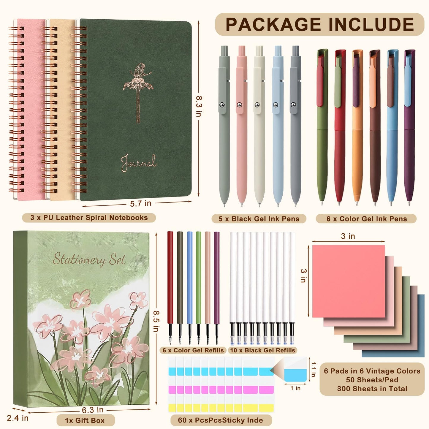 EudaBlos Stationery Gift Set for Women – 37PCS Aesthetic Journal Kit with A5 Spiral Notebooks, Gel Pens, Sticky Notes & Tabs, Premium Gift Box – Perfect for Birthday, Graduation & Holidays