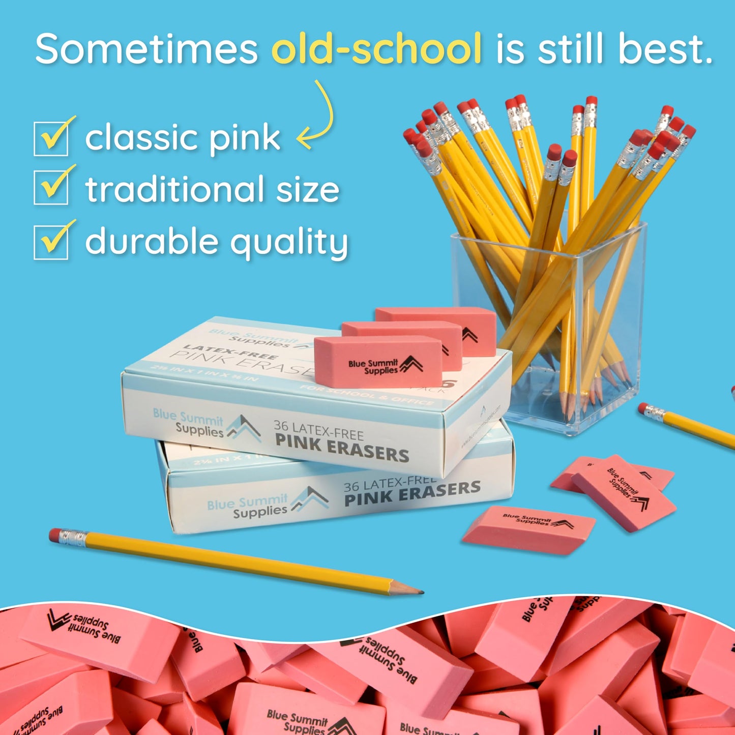 Blue Summit Supplies 100 Pack Pink Erasers Bulk, Pink Pearl Bulk Erasers for Kids, School, and Classroom
