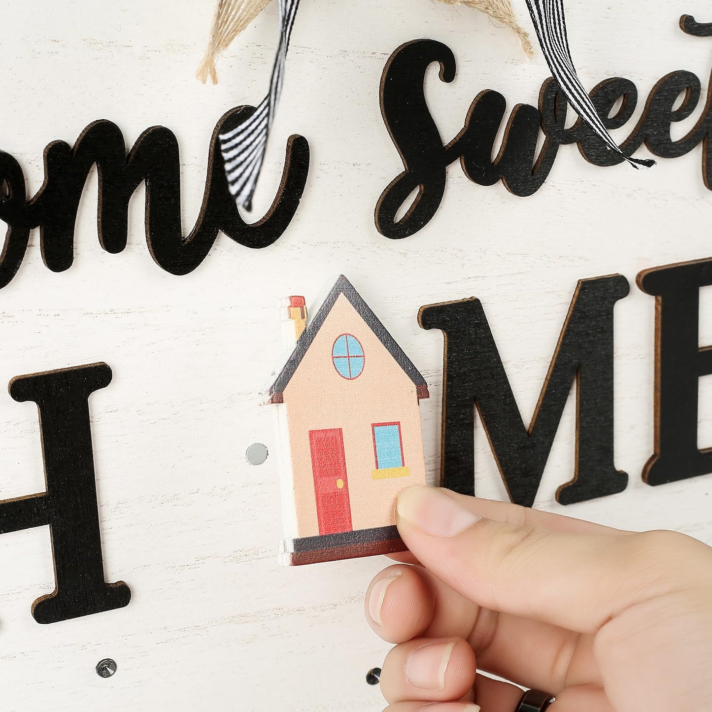 Interchangeable Welcome Sign for Front Door with 14 Changeable Icons, Farmhouse Front Porch Decor Rustic Wooden Wall Sign with 12 LED Lights, Outdoor Seasonal Welcome Home Decorations (White1)