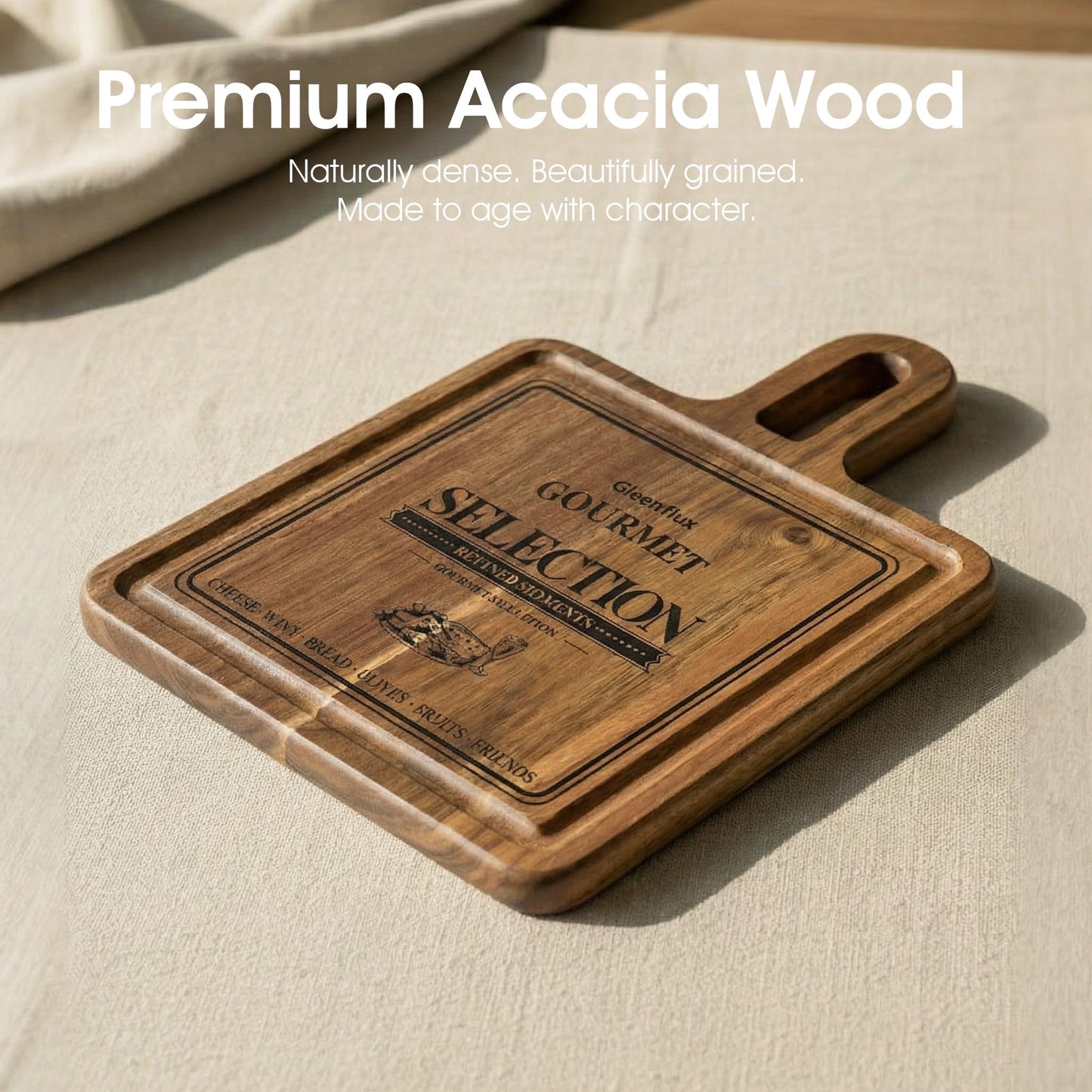 GleeNflux Mini Charcuterie Board Set with Handle, 2-Piece Small Acacia Wood Serving Tray & Wooden Cutting Board for Cheese, Fruit, Appetizers & Entertaining Gift