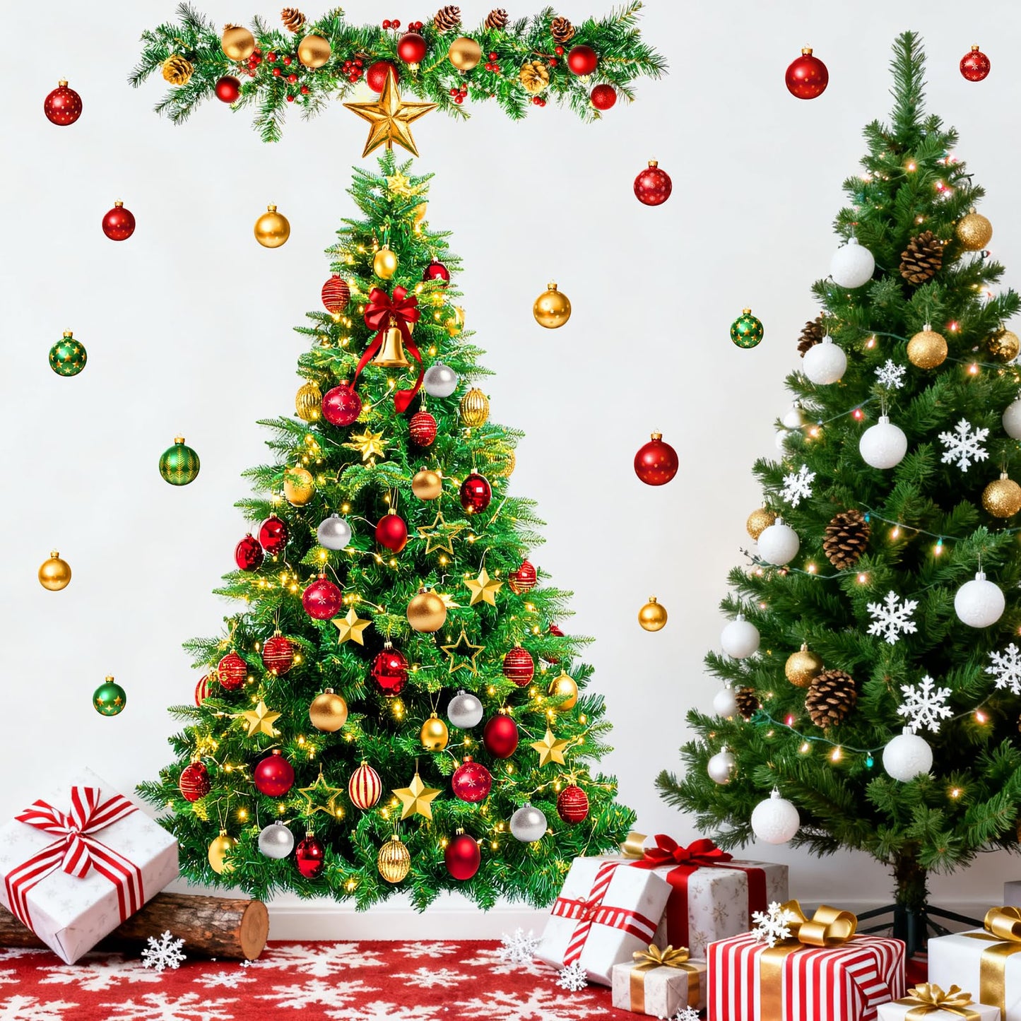 Large Christmas Tree Wall Decals Peel and Stick Merry Christmas Ornament Wall Stickers Removable Winter Tree Decals Xmas Trees Stickers Xmas Holiday Window Sticker for Party Decoration