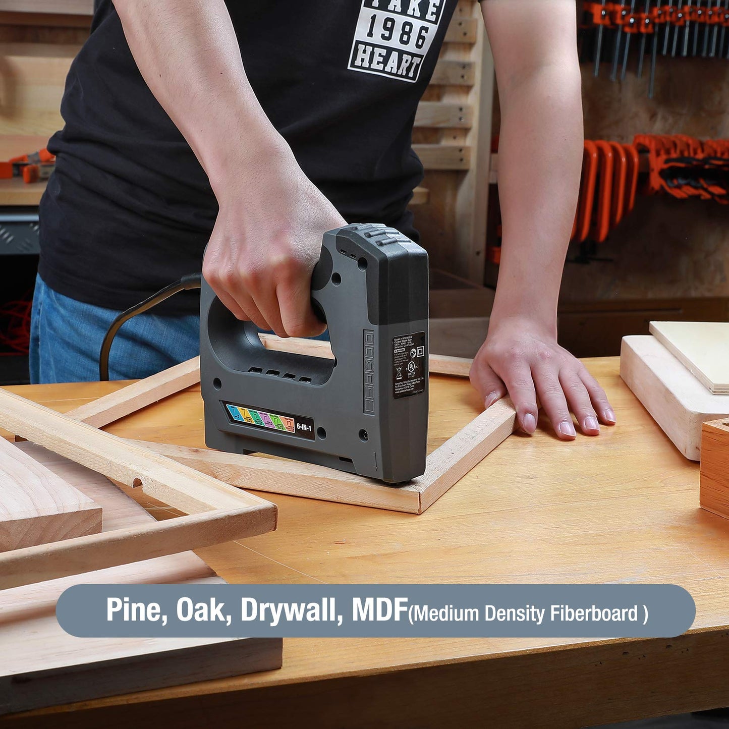 WORKPRO 6 in 1 Staple Gun, Electric Stapler Tacker, 110V Corded Brad Nailer for DIY Project of Woodworking, Staples Excluded