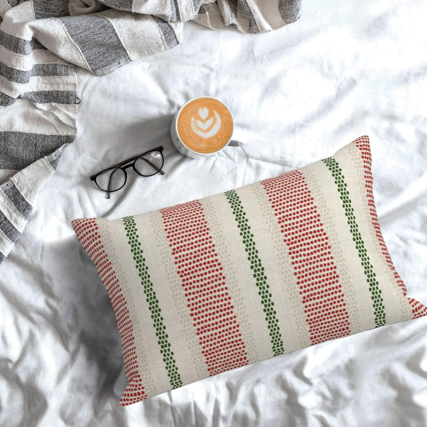 DAFENA Red Green Pillow Covers 12x20 Inch 2 Pcs Christmas Polka Dots Striped Decor Throw Pillows Winter Xmas Holiday Modern Outdoor Farmhouse Decoration Pillowcase Linen Cushion Cover for Couch Sofa