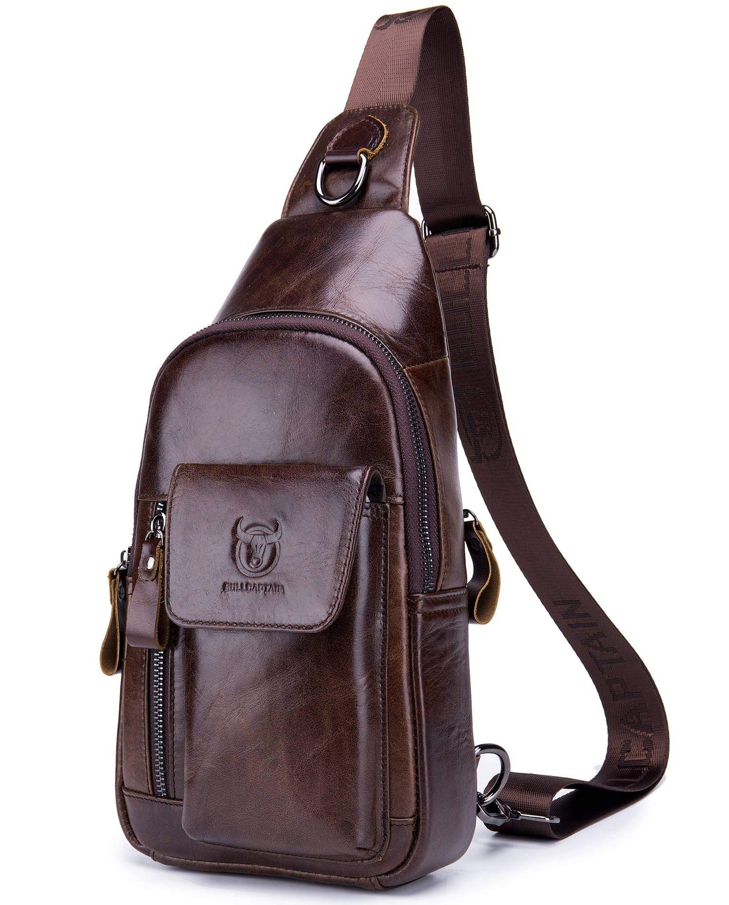 BULLCAPTAIN Mens Leather Crossbody Bag Shoulder Sling Bag Casual Daypacks Chest Bags for Travel Hiking Backpacks (Coffee)