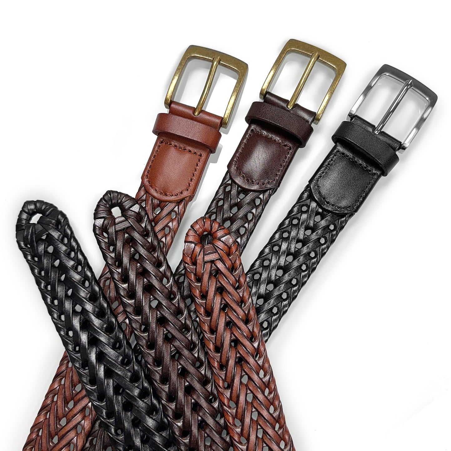Belts.com Braided Belt Genuine Leather Woven Casual Dress Belt 1-3/8"(35mm) Wide (Tan, -36)