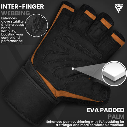 RDX Weight Lifting Workout Gloves with Wrist Support, 50 CM Long Wrist Straps, Anti Slip Padded Palm, Breathable Gym Grip for Fitness Training Powerlifting, Men Women Bodybuilding Exercise