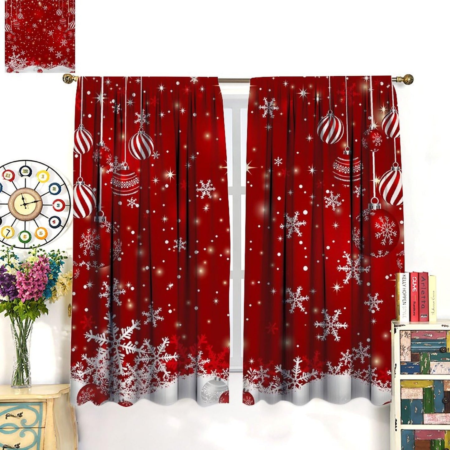 Red Christmas Snowflakes Curtain Merry Xmas Window Treatment for Living Room Bedroom Dining Home Decor Window Drapes 42" W X 45" L
