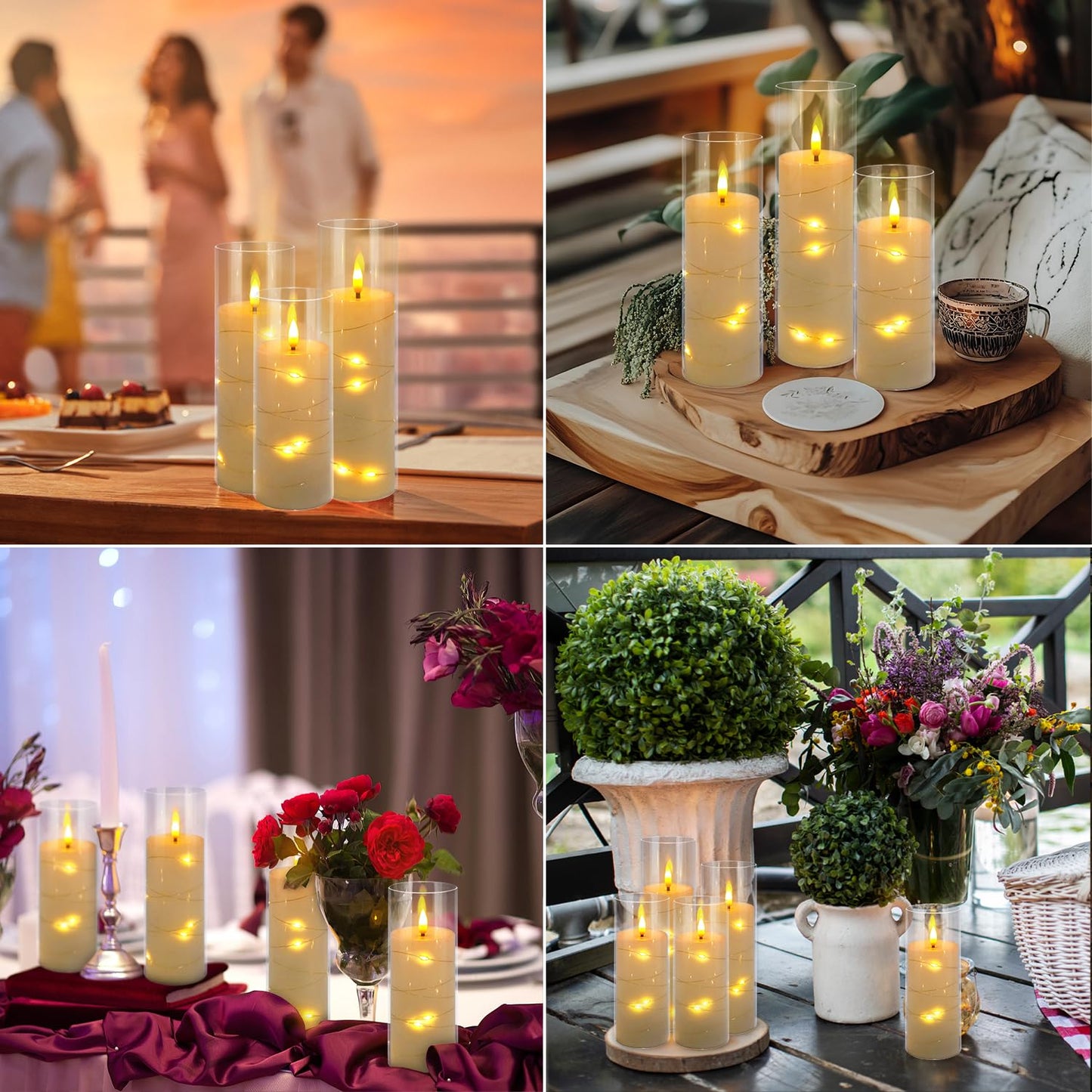 YOROXRG 24 Pack Christmas Decoration Flickering Flameless Candles,Battery Operated Candles,LED String Lights LED Candles for New Year, Home Decor, Parties,Wedding(D2.2 xH 5" 6" 7") (White)