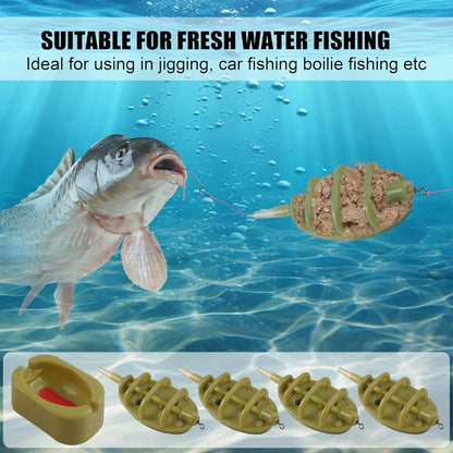 Carp Fishing Method Feeders Set - 4 Inline Feeders with Quick Release Mould | Tackle Kit for Bait Holder Tool