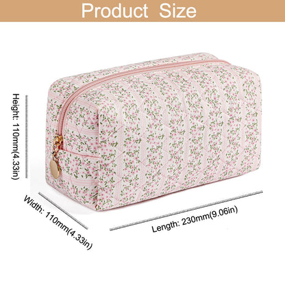 HHQQWZ Makeup Travel Cosmetic Bag, Two Pack: Pink+Blue Floral, Zipper Closure, Durable Polyester, Perfect for Toiletry, Makeup, Travel