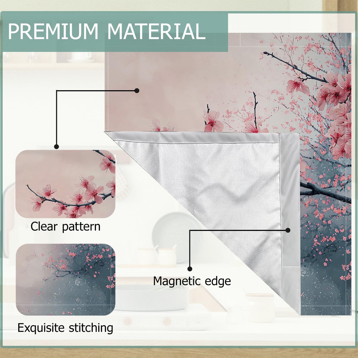 Cherry Blossom Refrigerator Magnet Cover,Pink Flowers Washable Dishwasher Magnets Decorative Cover,Home Kitchen Decorative Dishwasher Front Panel Cover 23x26 Inch