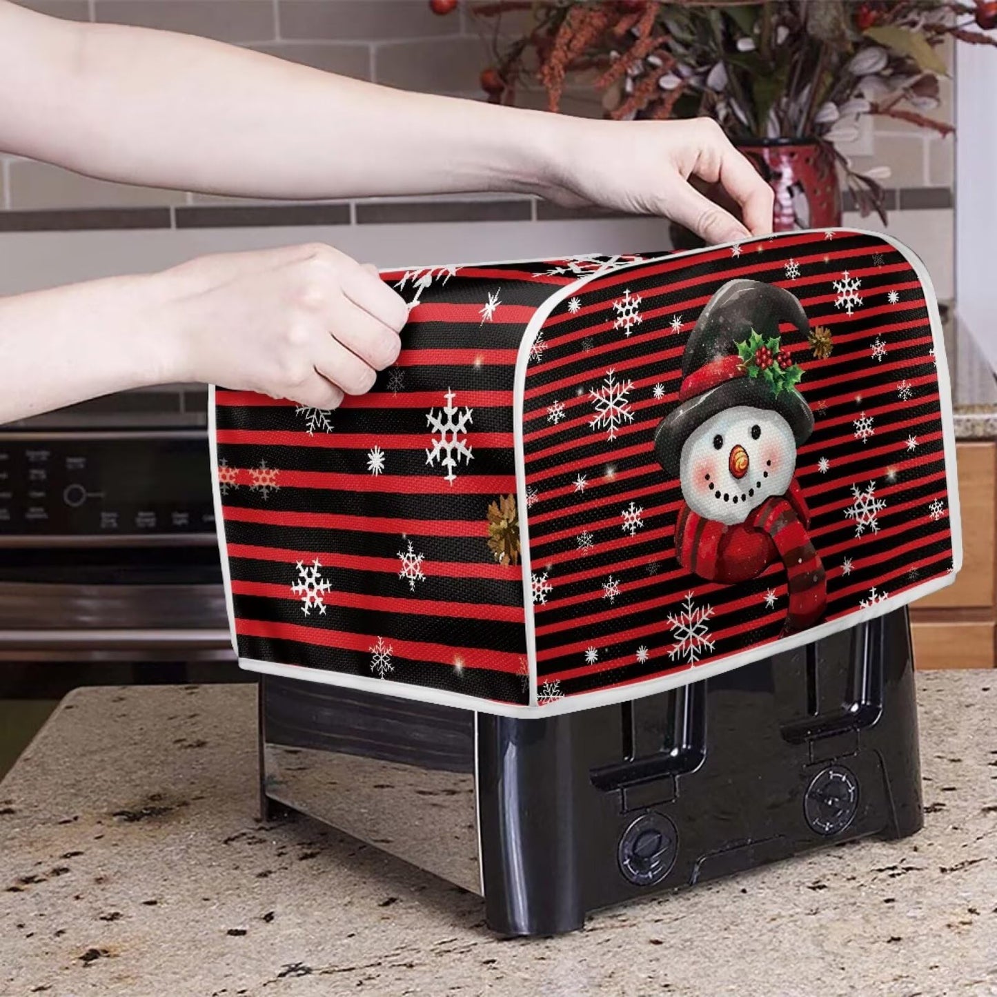 ASQVTIFE Christmas Snowman Toaster Covers 4 Slice Wide Slot Christmas Decorations for Home Snowman Appliance Dust Protector Fits for Most Standard 4 Slice Toasters