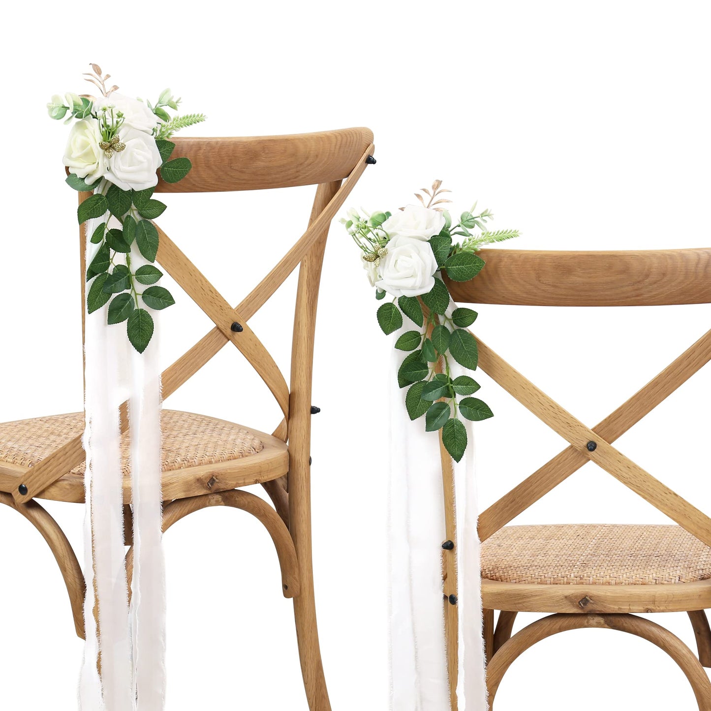 DreamBuilt Wedding Aisle Decorations for Wedding Ceremony Set of 10 Pew Flowers for Church Chair Decorations Party Decor with Artificial Flowers Eucalyptus and Ribbons White
