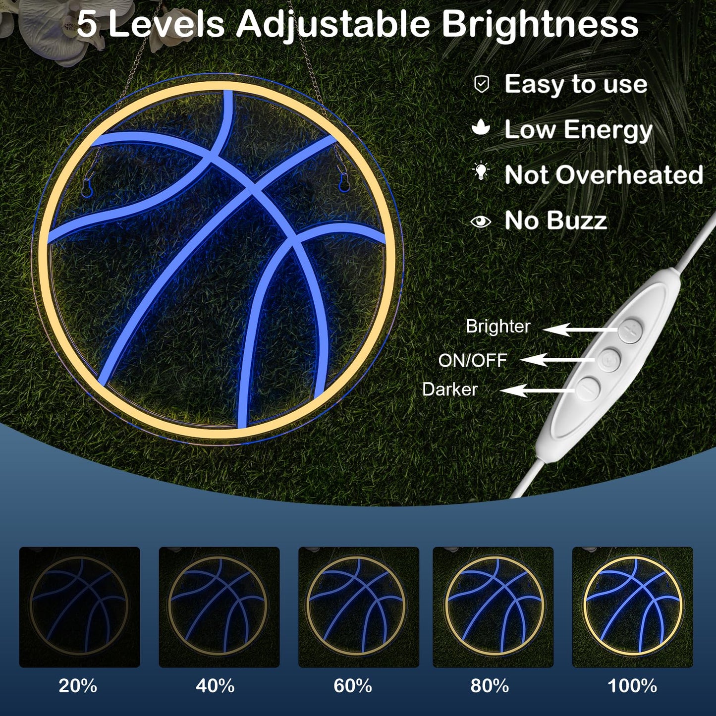 Wanxing Basketball Neon Signs Sport Neon Light Led Sign Neon Sign for Bedroom Led USB Powered Switch Light up Sign Neon Sign for Wall Decor Bedroom Christmas Birthday Signs Kids Gift (Blue Yellow)