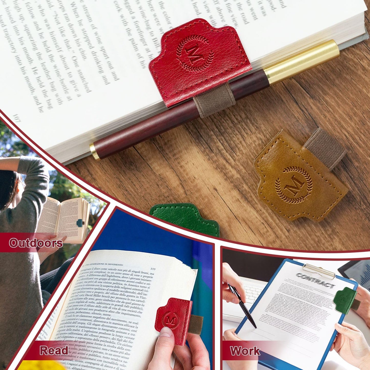 BygoneMark Magnetic Leather Bookmark with Pen Holder, Personalized Custom Initial Page Marker & Pen Clip, Professional Book Accessory for Students (Blue-X)